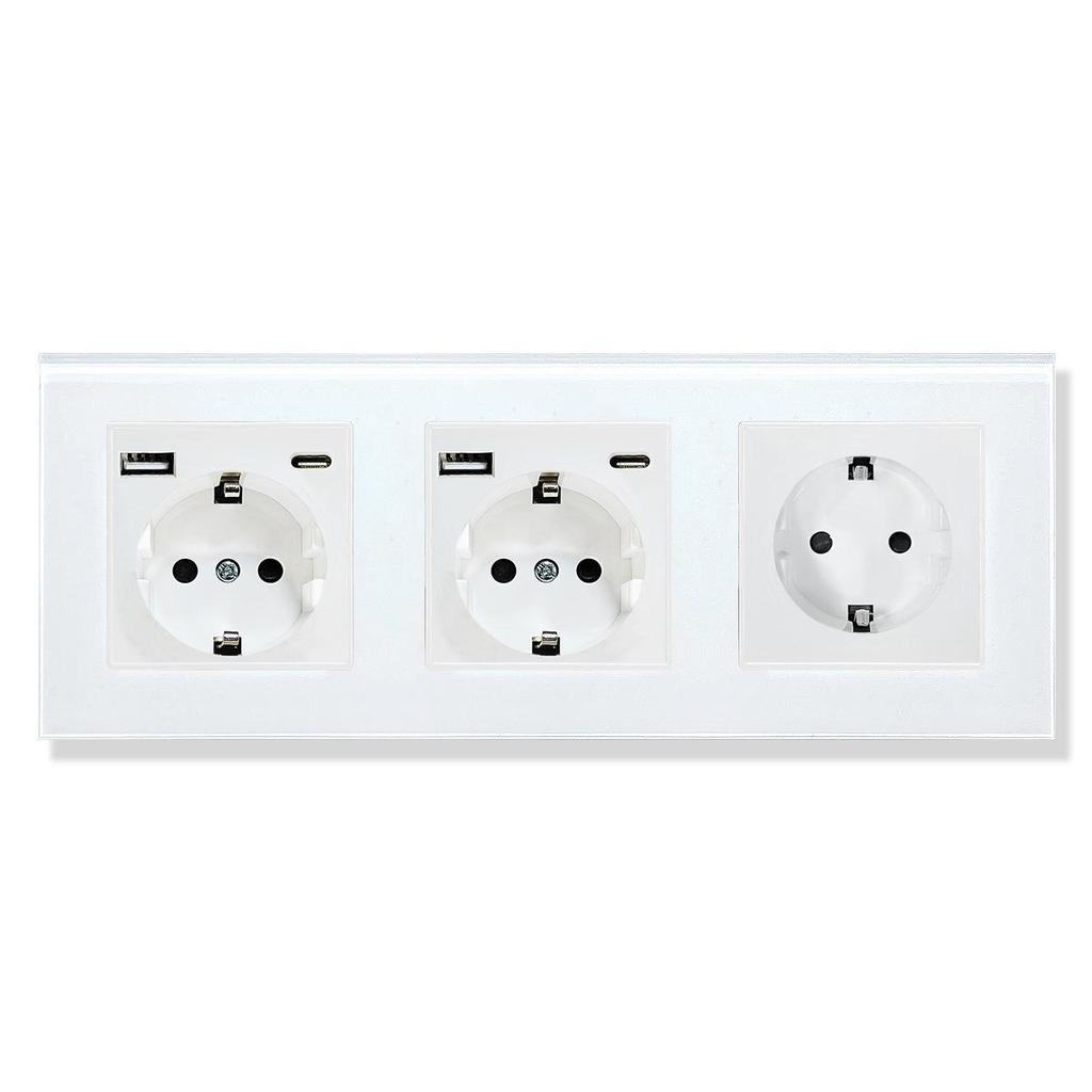 European Standard Round Glass Panel Triple Wall Socket 250V 16A