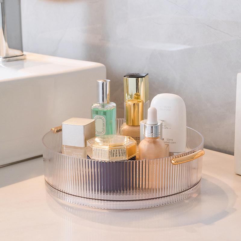 1Pcs Rotating Turntable Desktop Storage Box 360° Rotating Cosmetic Storage Box Lotion Display Box Round Transparent Tray
