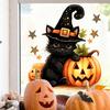 Halloween Statisk Vinduesklistermærke, Sød Sort Kat & Heks Hat Græskar Decal, Limfri Genanvendelig Glas Sticker, Spooky Ferie Vinduesdekoration til Hjemmet,