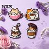 Backpack Decoration Pin Cartoon Coffee Cup Cat Brooch, Kitten Enamle Lapel Pin, Animal Theme Alloy Badge, Clothing Accessories for Lovers Jackets