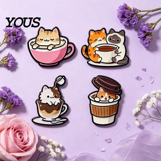 Backpack Decoration Pin Cartoon Coffee Cup Cat Brooch, Kitten Enamle Lapel Pin, Animal Theme Alloy Badge, Clothing Accessories for Lovers Jackets