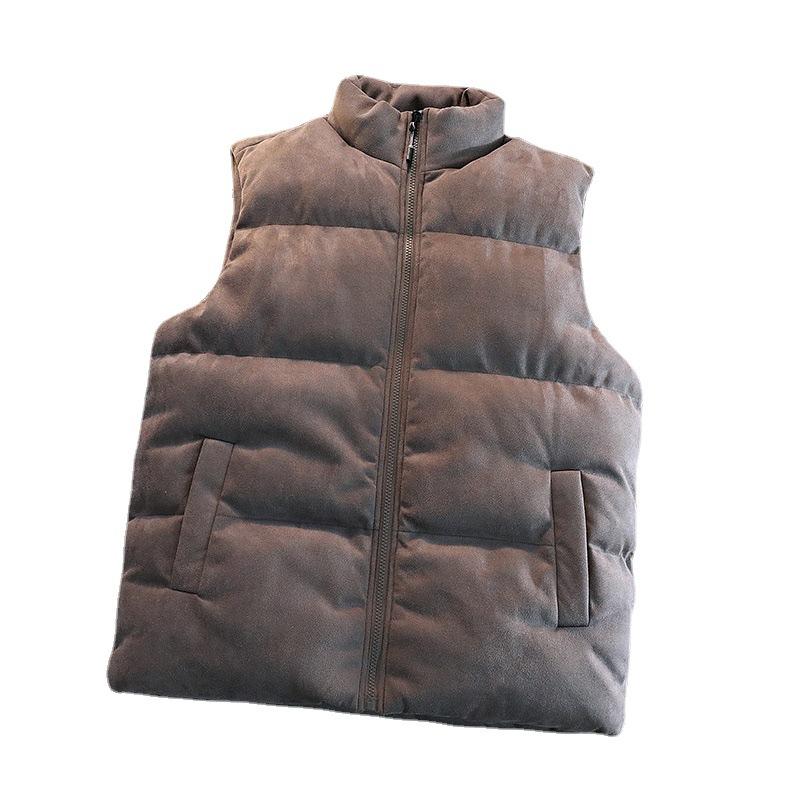 Lässige Wildlederweste für Herren und Damen, Herbst und Winter, verdickt, einfarbig, Paar-Mode, Stehkragen, wattierte Kleidung für Herren