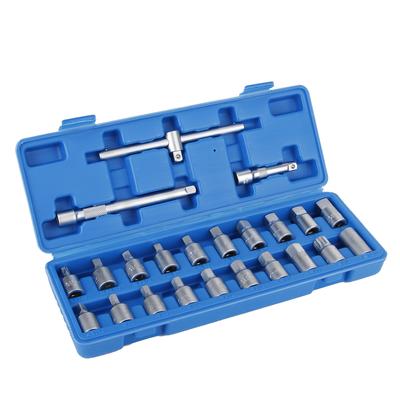 23Pcs Set 3 8in Oil Drain Sump Screw Sleeve Wrench Removal Kit Car Repairing Tool