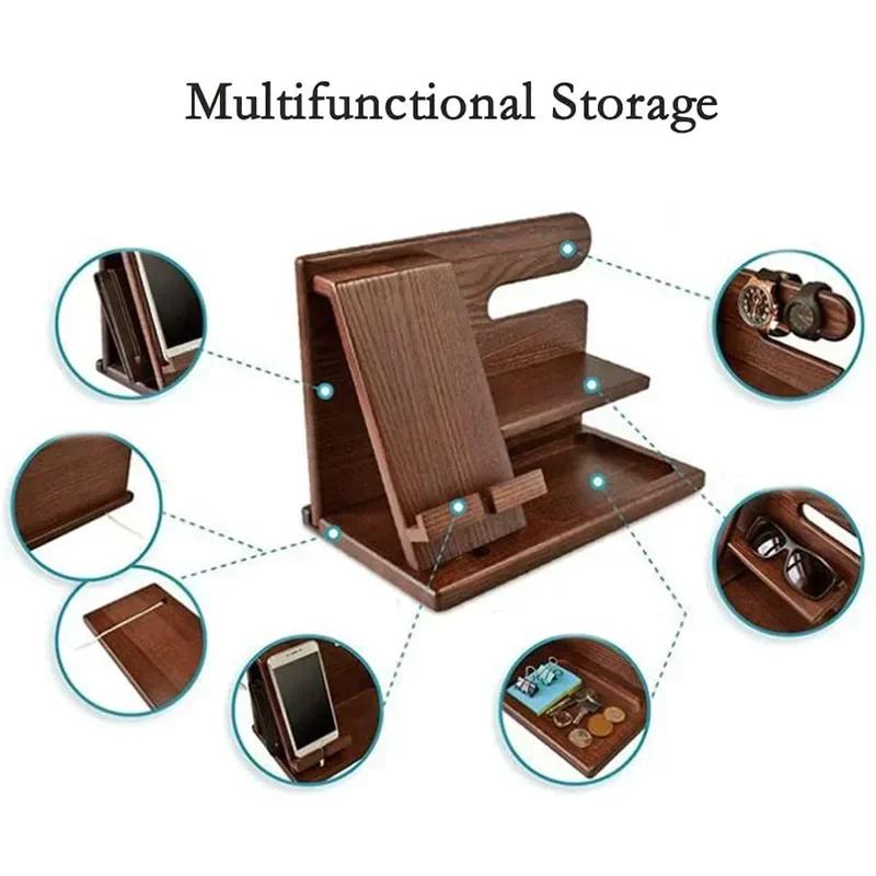 For Mobile Phone Desktop Non Drill Installation Multifunctional Holder Wooden Bathroom Organizer Storage Shelf