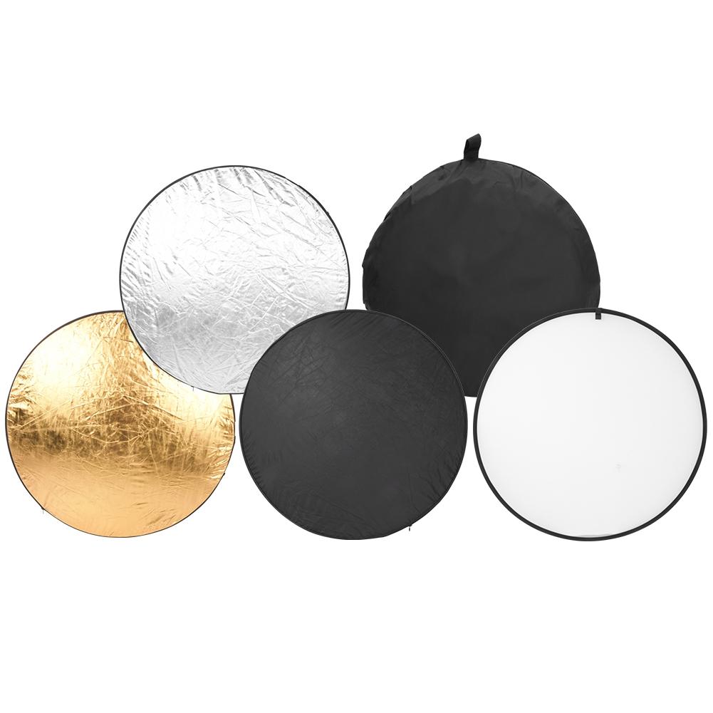 

5 в 1 светоотражающая тканевая круглая складная отражающая панель с двойной ручкой для внутренней и наружной фотосъемки 110CM