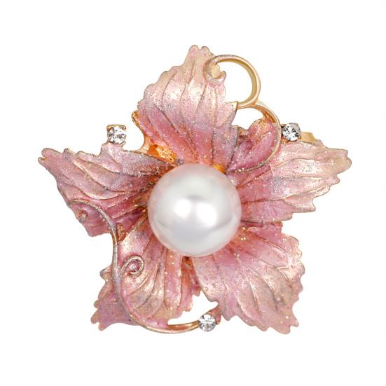 Mother Day Brooch Enamel Flower Design Brooch with Imitation Pearl Rhinestones Inlaid