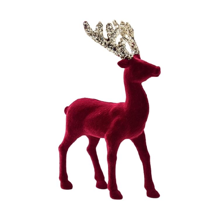 Christmas Reindeer Figurines with Glittered Antler and Feet Artificial Animal Crafts Tabletop Ornament Home Decoration