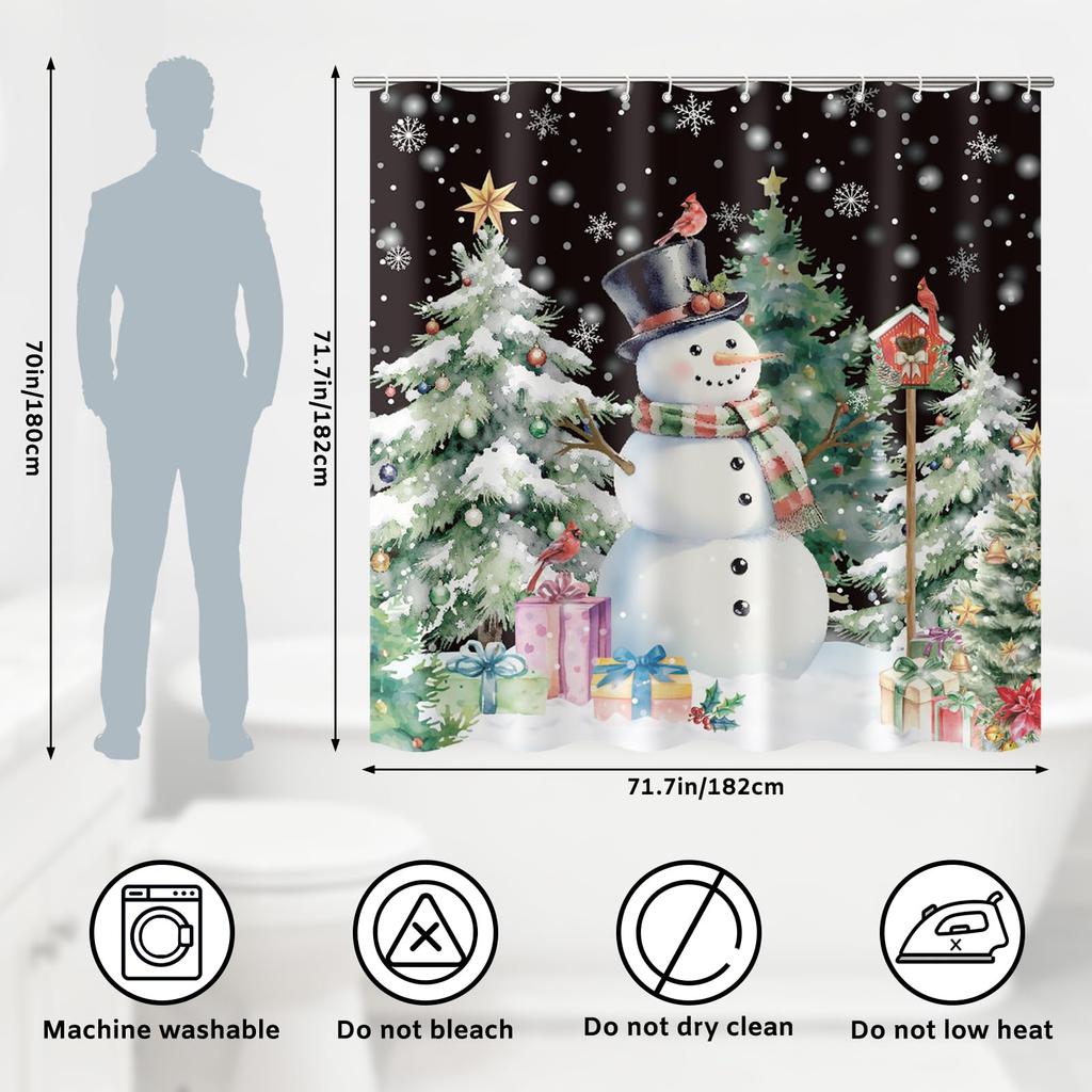 Vikama Christmas Snowman & Jolly Santa Reindeer Decorative Shower Curtain Waterproof Fabric Decorative Bathroom Curtain