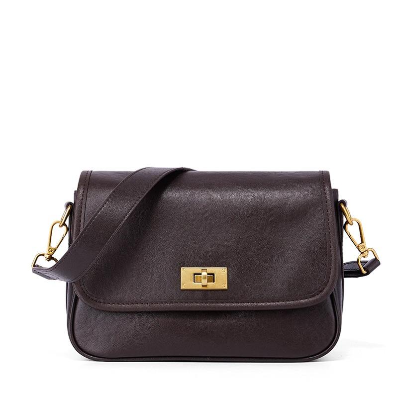 Bag women's new leather women's bag retro simple temperament shoulder bag versatile commuter small square bag women