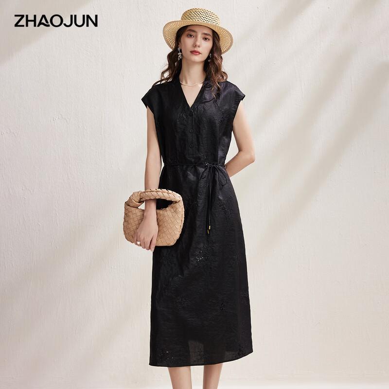 Zhaojun Women s Mulberry Silk Beaded Embroidered Drawstring Dress L