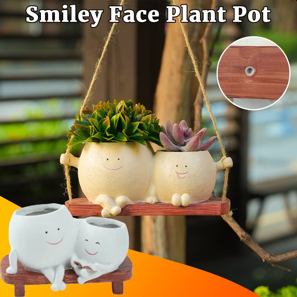 Creative Double Head Plant Pots with Drainage Hole Modern Succulent Planters Cute Smiley Face Planter for Indoor Outdoor Plants
