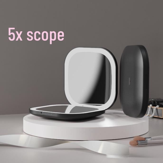 Compact Rechargeable Cosmetic Bag with LED and Foldable Handheld Makeup Mirror for Female Students