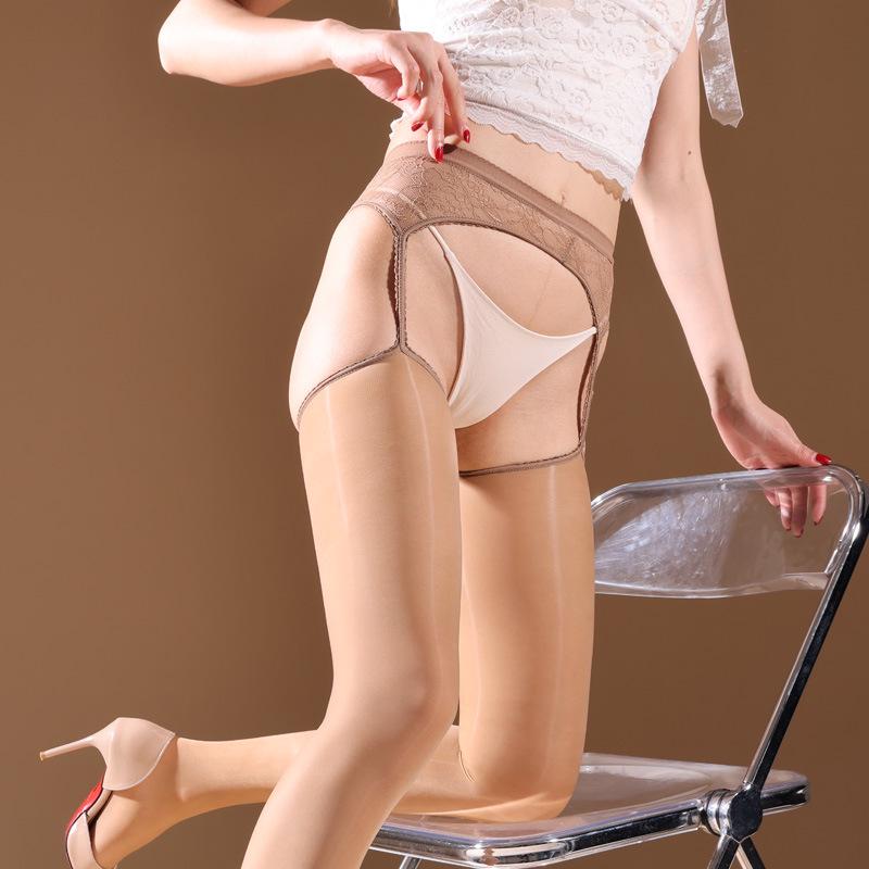 Ultra-thin Sexy Lace Garter Stockings with Oil Sheen - Seductive Over-the-Knee Lingerie