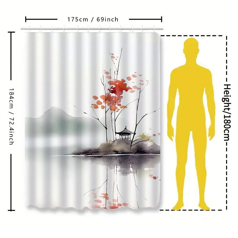 Elegant Watercolor Landscape Shower Curtain Water Resistant Heat Resistant Machine Washable Non Transparent