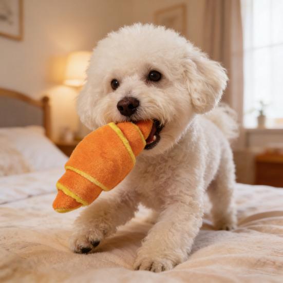 Dog Enrichment Toy Soft Croissant Shaped Chew Toy with Squeaker And Crinkle Paper Dog Snuffle Pocket for Hiding Treats Scent