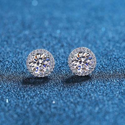 Corte Redondo 1 .0ct Diamante Prueba Pasada Moissanita Plata 925 Color D Pendientes de Moissanita Joyería Para Mujer Regalo para Novia