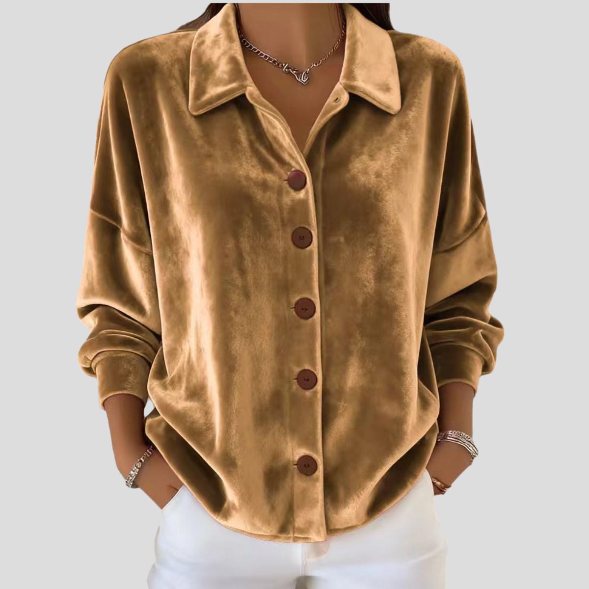 Autumn Women s Velvet Shirt Loose Fit Casual Long-sleeve Gold Velvet Shirt Top S