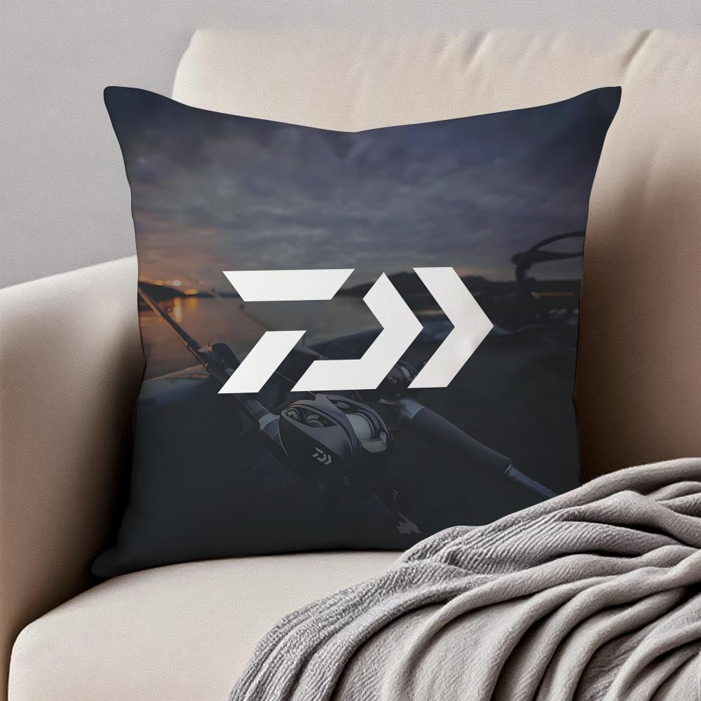 

Cool Durable Fishing Brand Logo DDAIWA Cushion Cover Pillowcase Antidustmite Invisible Zipper Short Plush Sofa Cushion 30X30cm