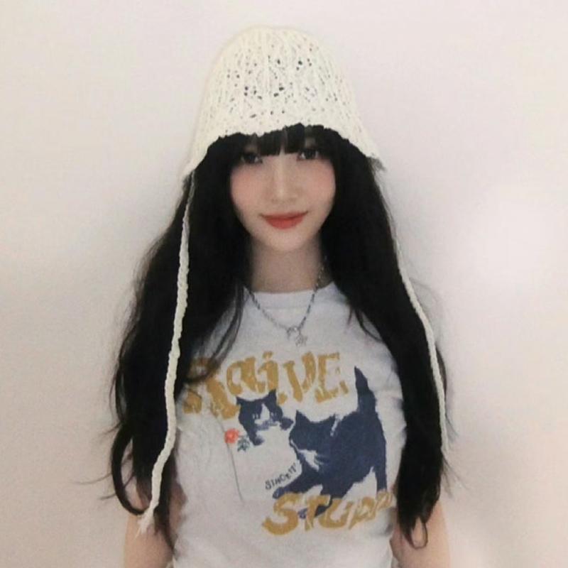 Hollow Knitted Lace-up Fisherman's Hat Children Spring and Summer Sunshade Sunscreen Hat Breathable Face Small Bucket Hat