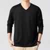Minimalistisches Herren-V-Ausschnitt Langarm-T-Shirt Weicher Strickstoff Bequemes Oberteil für alle Jahreszeiten