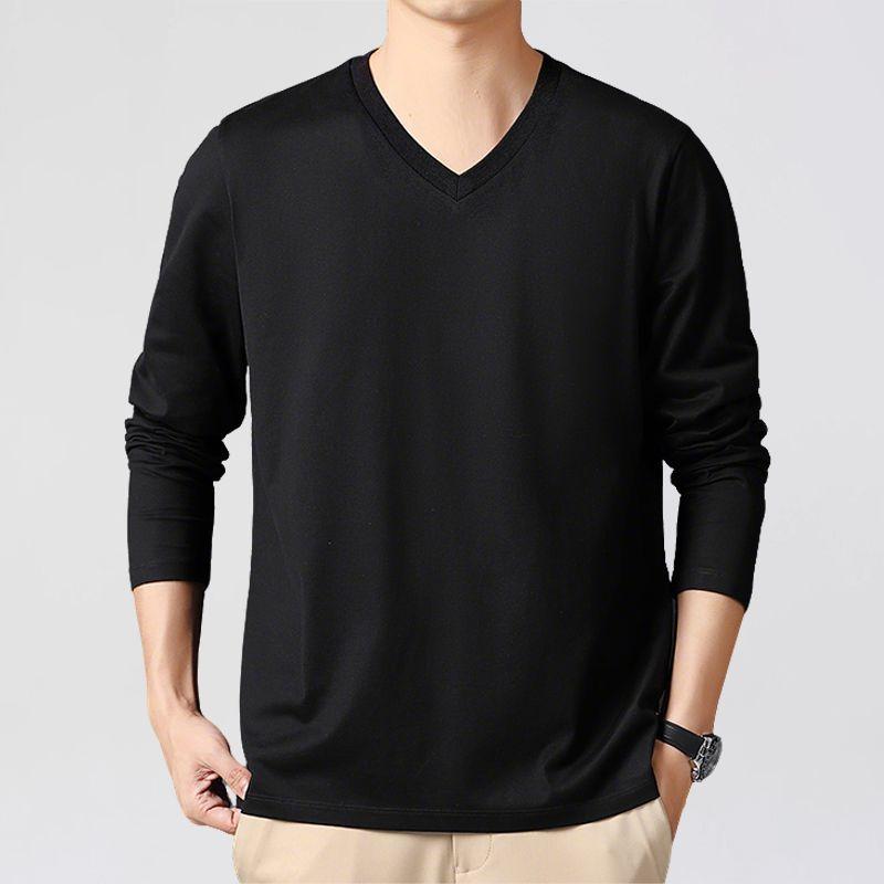 Minimalistisches Herren-V-Ausschnitt Langarm-T-Shirt Weicher Strickstoff Bequemes Oberteil für alle Jahreszeiten