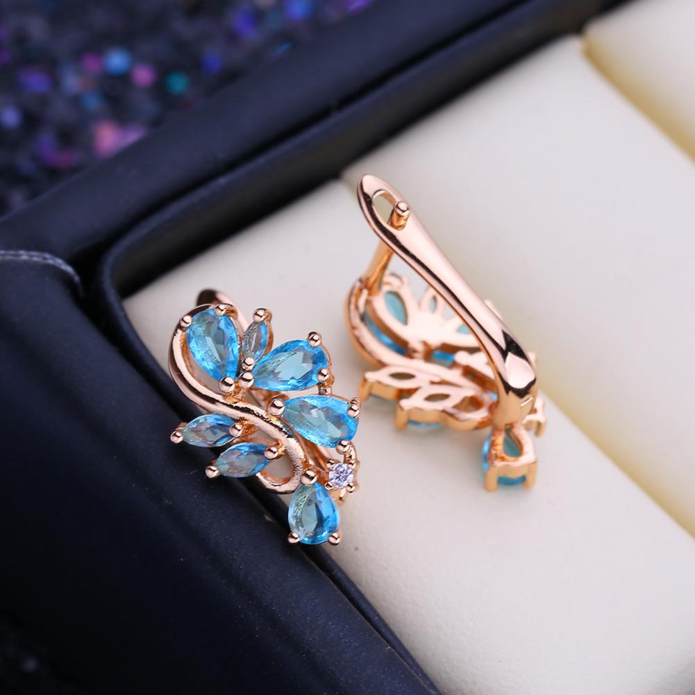 FEEYOO Clip Earrings Rose Gold Color Fashion Earring For Women Cubic Zirconia Stud Earrings Jewelry