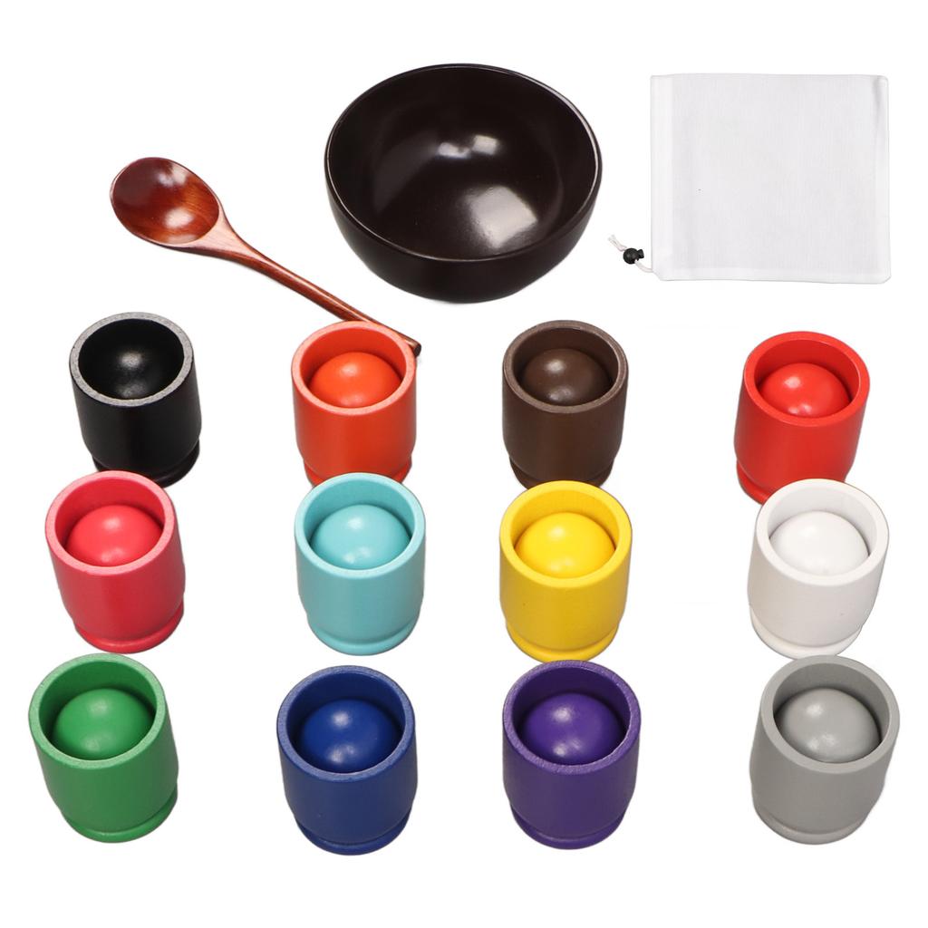 Balls Cups Color Sorting Toy Fine Motor Training Color Sorting Early Educational Wooden Sorter Game