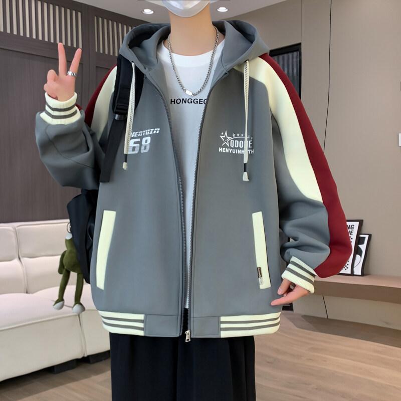 Spring and Autumn New Jacket Men's Loose Baseball Suit Hooded Jacket Teen Fashion Casual Top