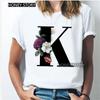 Kawaii English Alphabet Flowers Graphics Female T-Shirt 90S Summer Loose Short Sleeve Round Neck Female Tops Clothing