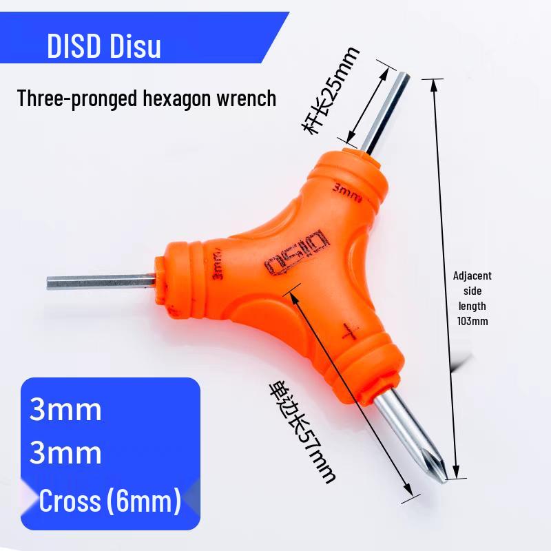 Three-Pronged Hexagonal Multi-Purpose Wrench: Flat Head, Phillips Head, and Inner Hexagonal for Air Conditioning Maintenance