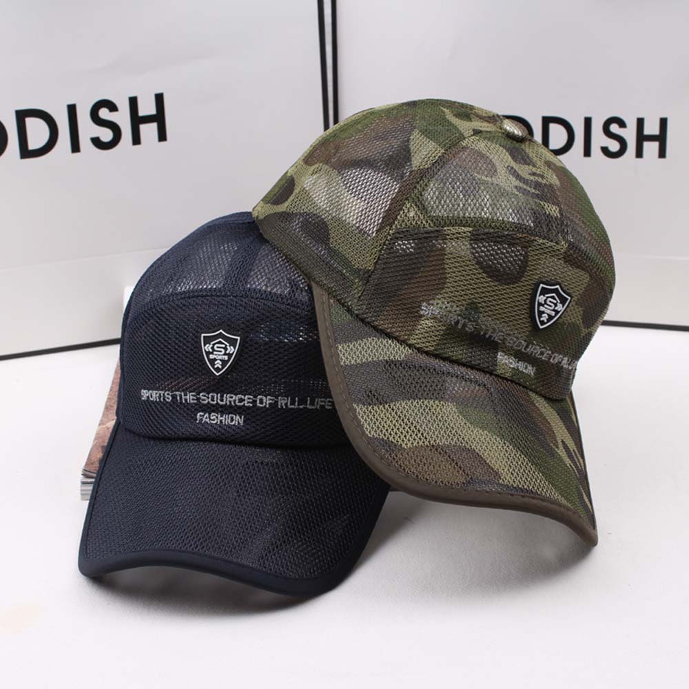2023 Camouflage Summer Baseball Cap For Men Full Mesh Big Brim Snapback Hat Fashion Adjustable Lettter Embroidery Fishing Cap