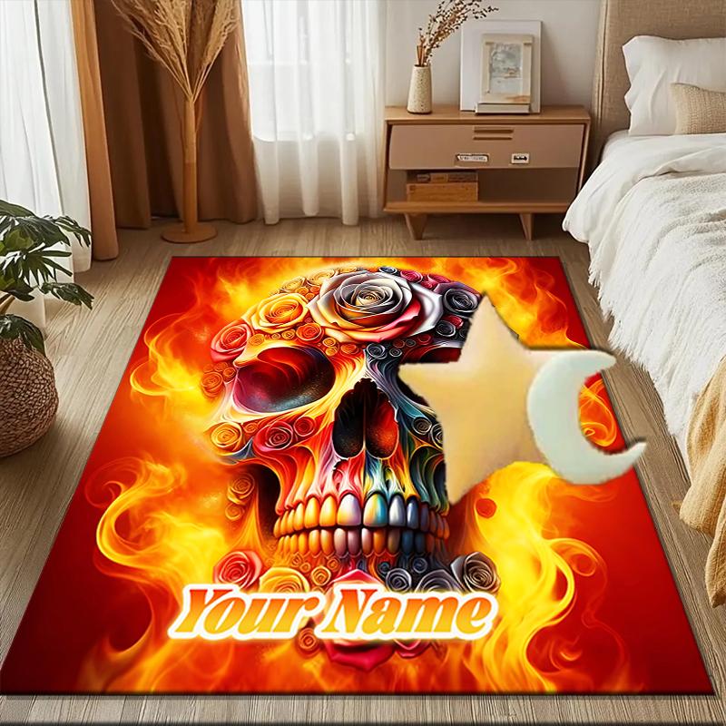 1PC Custom Name Sugar Skull Artwork Theme Floor Mat Ideal for Living Room, Game Rooms, Office, Bedroom, Floor Mat Playful Design