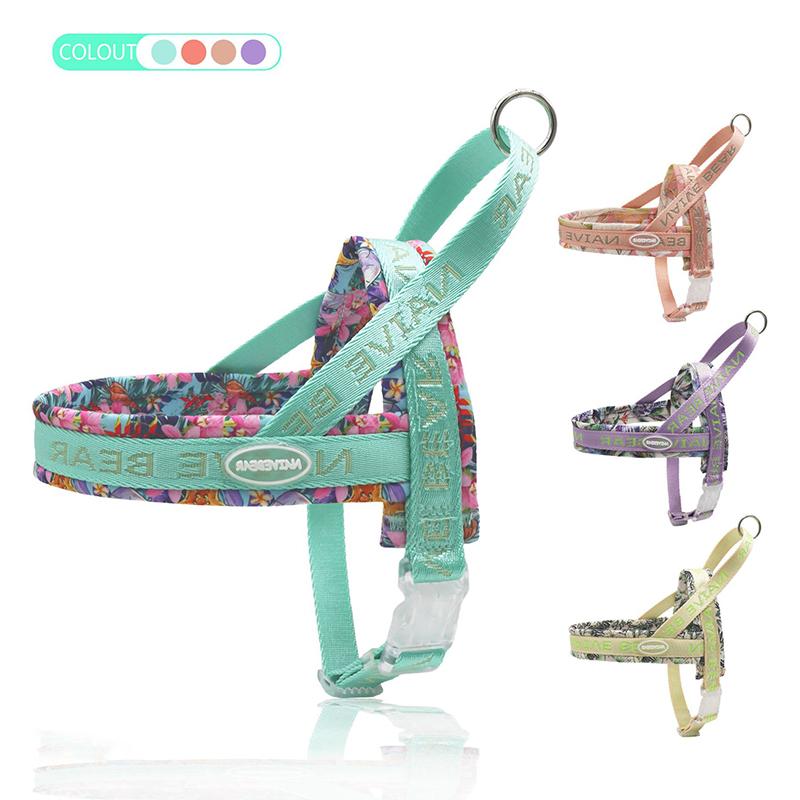 Colorful Floral Printing Padded Harness for Dogs Adjustable No-pull Nylon Pet Walking Training Vest for Small Medium Large Dogs