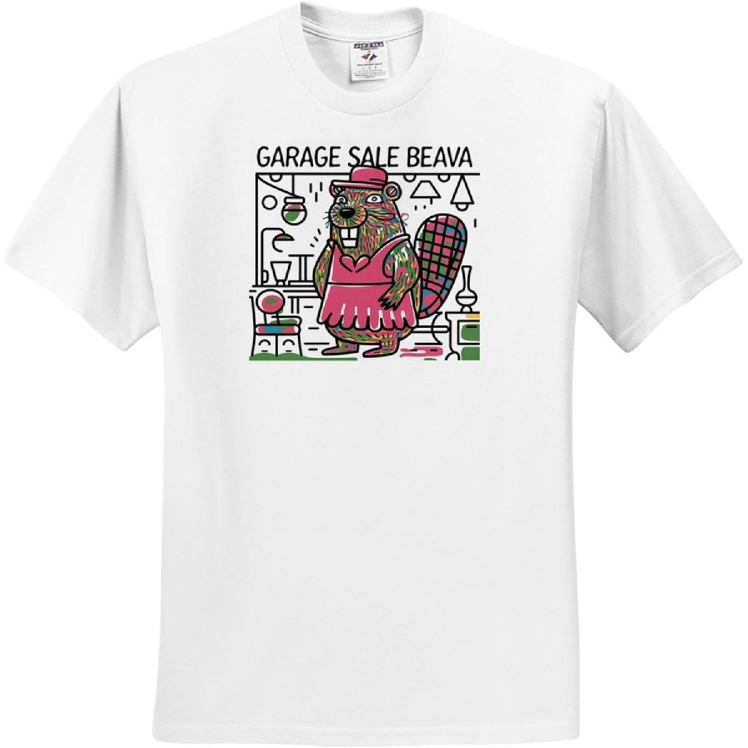 

3dRose, Funny Cool Cute Beaver Garage Sale Beava Diva Pun Sales Abstract, T-Shirt XXXXXL білий