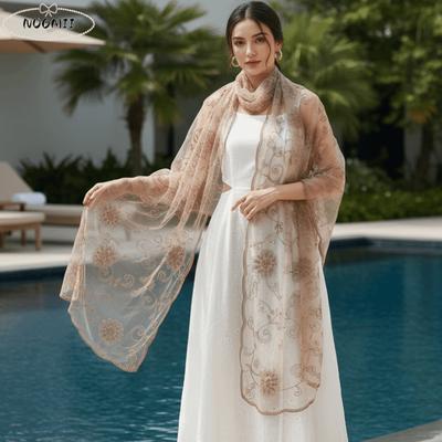Lace Scarf Embroidered Floral Headwrap Breathable Lightweight Sheer Shawl Soft Scalloped Mesh Stole Sun Protection