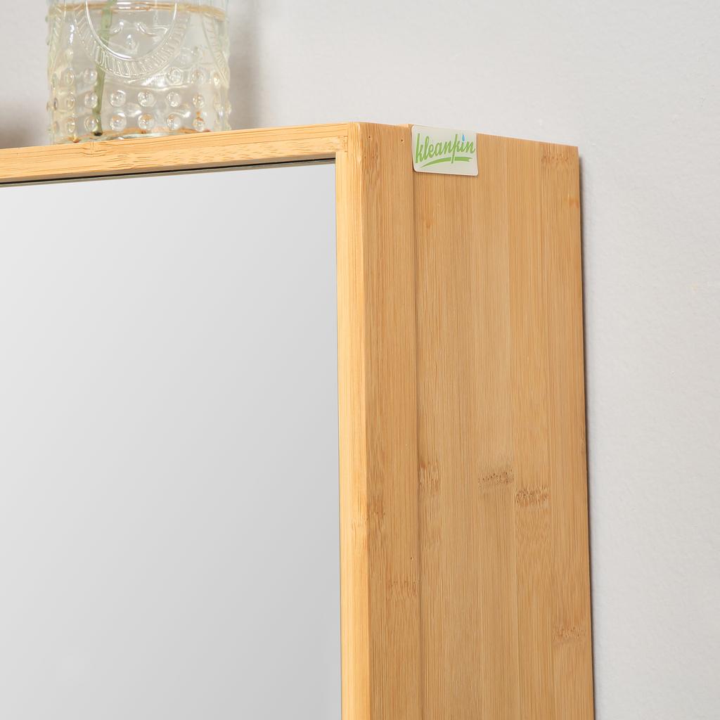 Bathroom Cabinet With Mirror Doors Multiple Interior Compartments Robust Housing Made Of Bamboo Wood 65.2 X 14 X 50 Cm