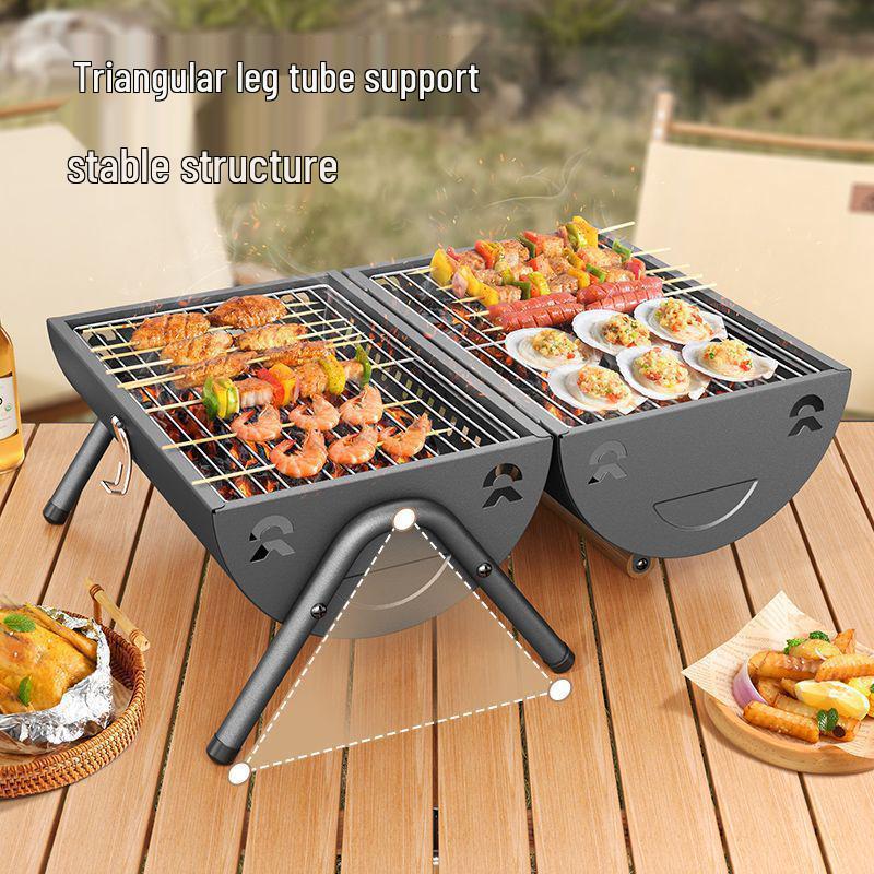 Portable Charcoal Grill Set: Outdoor Camping Barbecue Rack and Tools for Home Use
