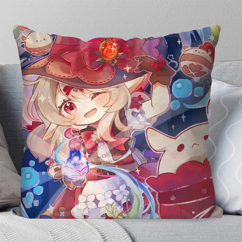 Klee Anime Spiel Genshin Impact Kissenbezug Quadratisches Kissen Schlafzimmer Sofa Freizeit Komfort Kissen Wohnzimmer Heimdekoration 40X40