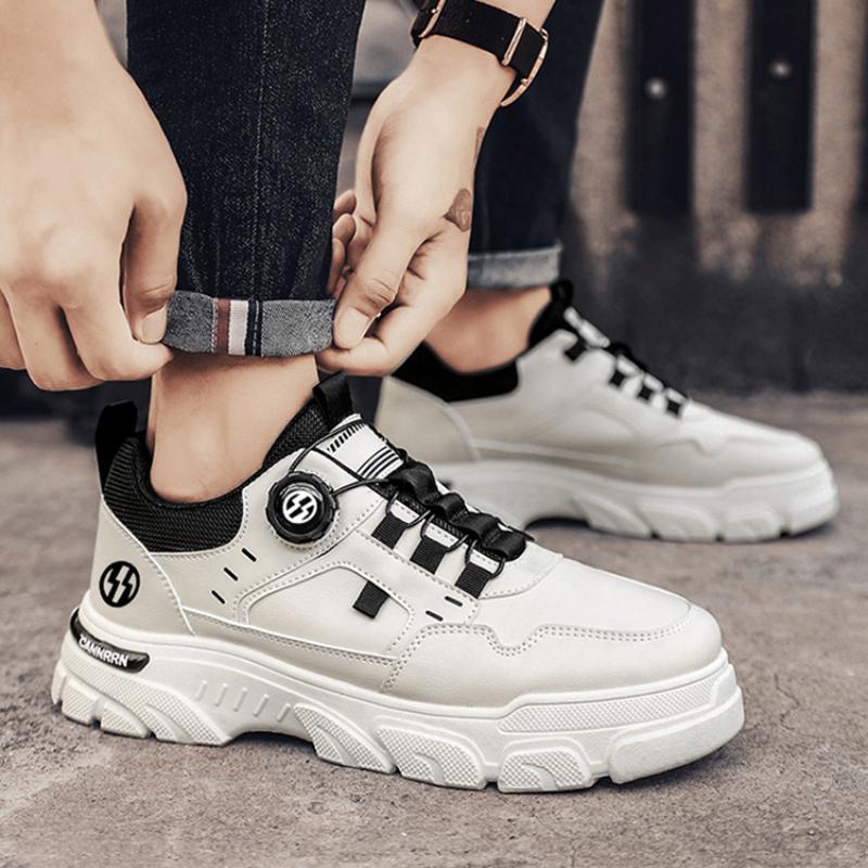 Podzimní pánské tenisky nové prodyšné pracovní boty trendy boty s tlustou podrážkou protiskluzové bílé ležérní boty na skateboard kotníkové boty