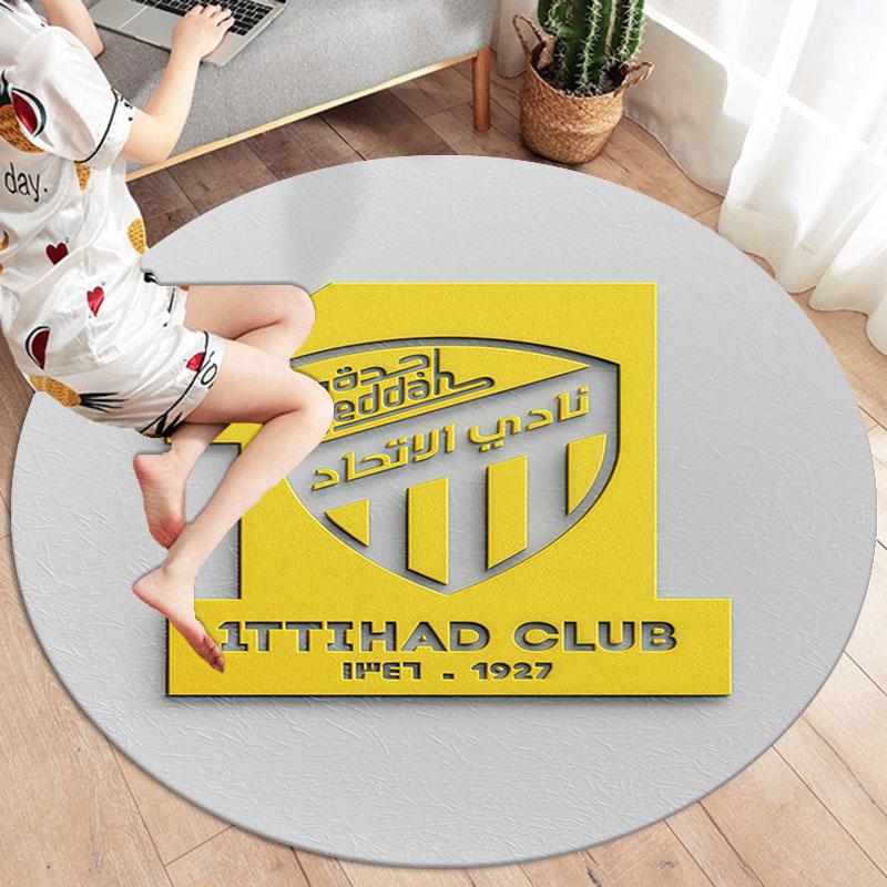 Al-Ittihad FC Round Area Rug,Carpet Rug for Living Room Bedroom Sofa Playroom Decor,Non-slip Floor Mat