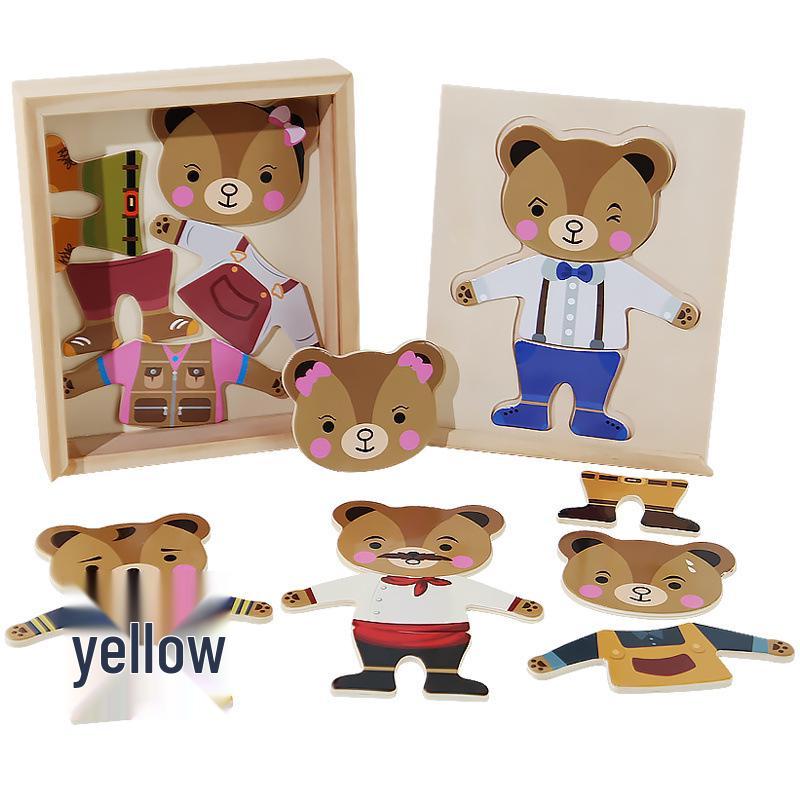 Wooden Little Bear Dress-Up Puzzle Game for Children - Educational Toy to Develop Fine Motor Skills and Matching Abilities