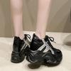Moda 2025 Grube Skórzane Sneakersy Letnie Casualowe Wulkanizowane Buty Kobieta Wysoka Platforma Oddychające Siateczkowe Sneakersy 10CM Sportowe Buty Taty