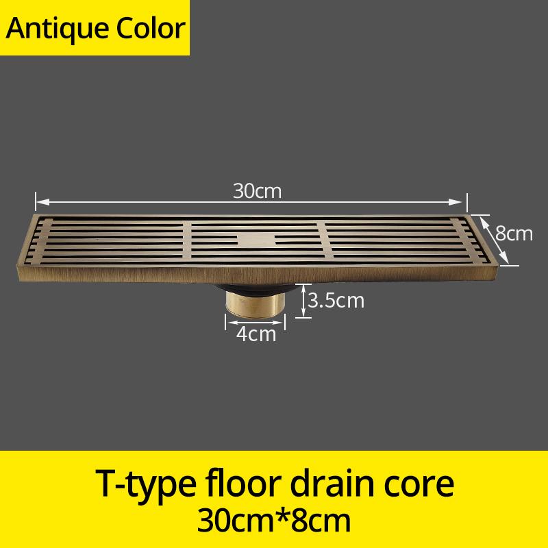 Drain 8*30CM Euro Antique Brass Art Carved Floor Drain Cover Shower Waste Drainer Bathroom Bath Accessories Strainer DL8030