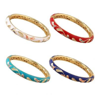Enamel Vintage Cloisonne Bangle Double Bangle Women's Hand Bracelet Hollow Out Flower Bangle  Girls