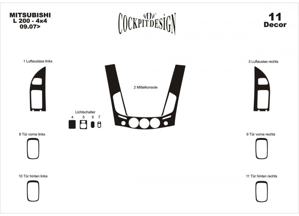 Suprapuneri de panouri (11 detalii) Carbon pentru Mitsubishi L200 2006-2015