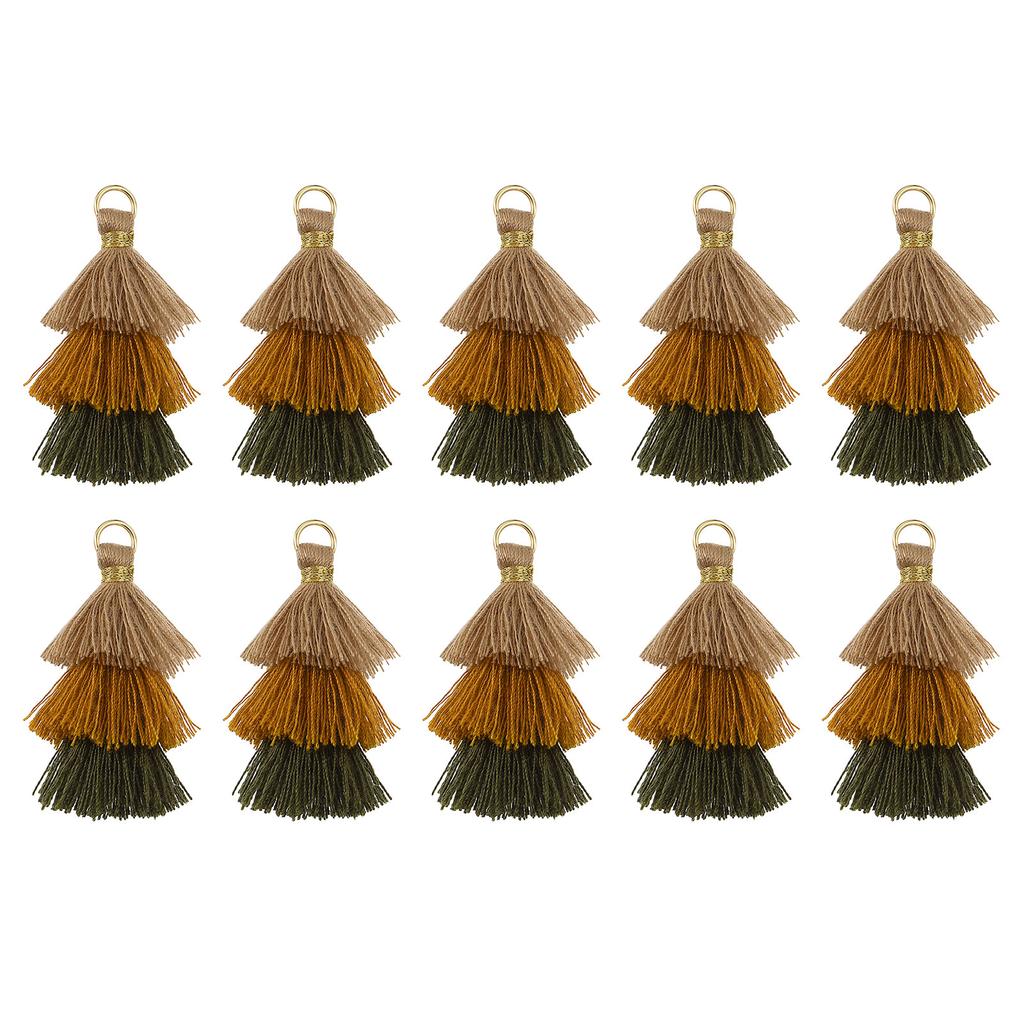 10Pcs Tiny Tri-Layered Tassels 1.6" Mini Tassel Bag Charm Bohemian Keychains Handmade Tassel Keychain for DIY Projects