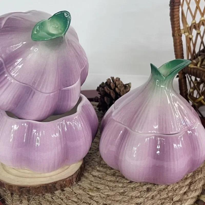Purple Garlic Ceramic Storage Jar Kitchen Storage Container Candy Nut Jar Storage Box Home Decoration
