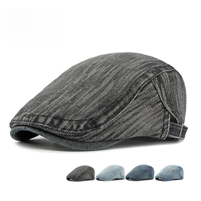Unisex Retro Washed Denim Flat Cap Spring Summer Breathable Ivy Cabbie Hat Vintage Beret Casual Peaked Cap
