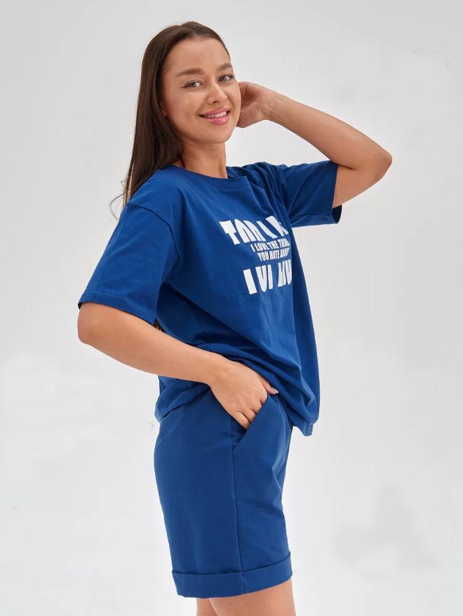 European-American Summer Casual Home Shorts Set - Letter Print Pullover & Short Sleeves