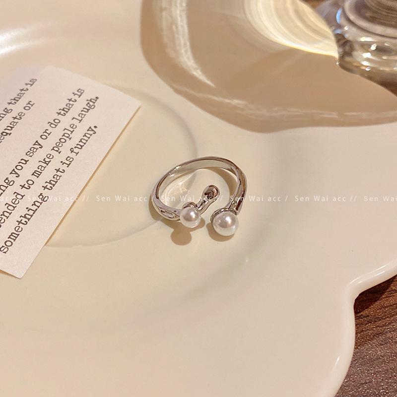 Silver Irregular Pearl Ring Women s Cold Wind Open Ring Year Jewelry Adjustable opening
